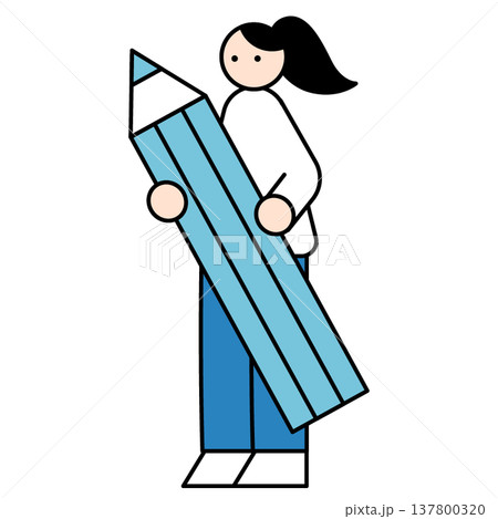 鉛筆を持つ女性イラスト 137800320