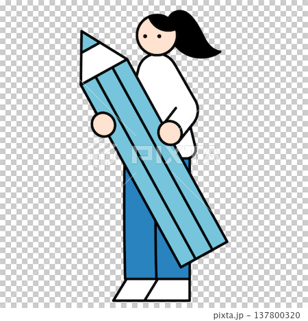 鉛筆を持つ女性イラスト 137800320