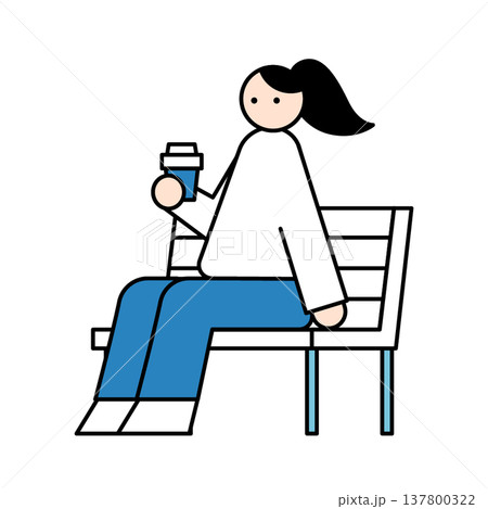 ベンチで休憩する女性 137800322