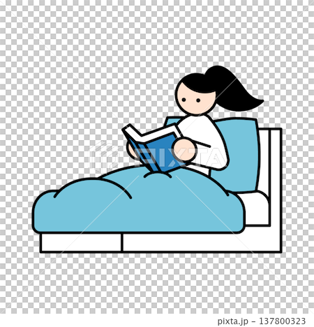 圖解：一位女士在床上看書 137800323