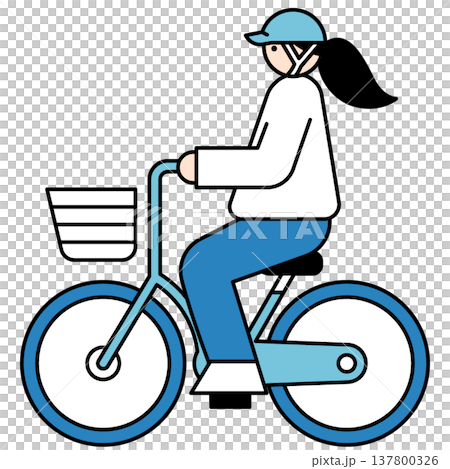 插圖描繪了一位戴著頭盔騎自行車的女子。 137800326