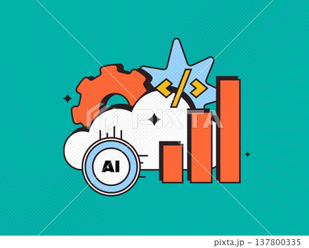 AI code performance optimization, machine learning driven development analytics with code efficiency metrics growth visualization. Ai software engineering productivity bold vector illustration AI code performance optimization, machine learning driven development analytics with code efficiency metrics growth visualization. Ai software engineering productivity bold vector illustration 137800335