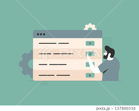 AI SEO ranking prioritization interface, automated search result scoring system assigning dynamic seo positions. Improving visibility optimization, content performance in search engines illustration AI SEO ranking prioritization interface, automated search result scoring system assigning dynamic seo positions. Improving visibility optimization, content performance in search engines illustration 137800338