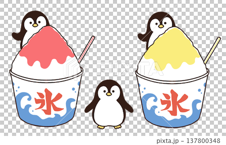 かき氷のイラスト　ペンギンを添えて 137800348