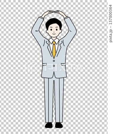 A man in a suit making a circle with both hands (full body shot) A man in a suit making a circle with both hands (full body shot) 137800364