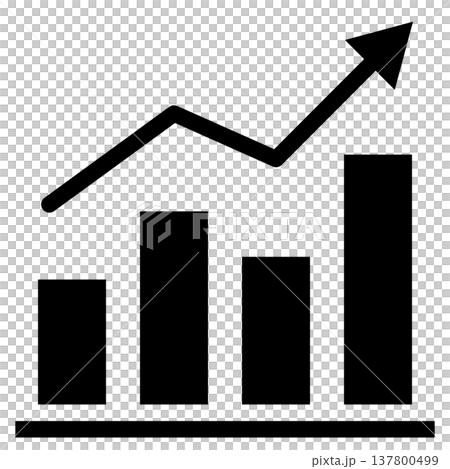 A business icon featuring a fluctuating upward arrow and bar graph (growth, improvement, success, monochrome, silhouette). A business icon featuring a fluctuating upward arrow and bar graph (growth, improvement, success, monochrome, silhouette). 137800499