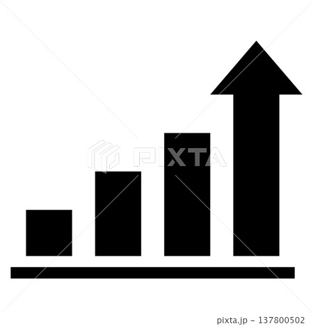 棒グラフと垂直な上昇矢印のビジネスアイコン(急成長・ポテンシャル・成功・モノクロ・シルエット) 棒グラフと垂直な上昇矢印のビジネスアイコン(急成長・ポテンシャル・成功・モノクロ・シルエット) 137800502