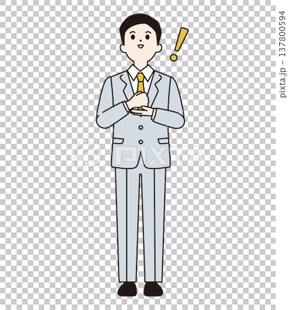A man in a suit with an idea and an exclamation mark (full body) 137800594