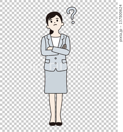 A woman in a suit, arms crossed, deep in thought (full body shot) 137800624