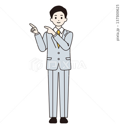 両手で指を差すスーツの男性　全身 137800625