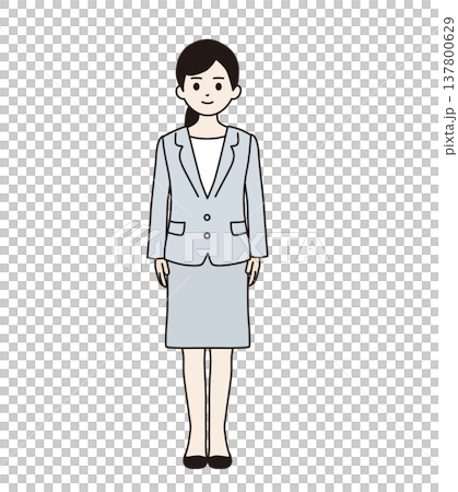 A woman in a suit standing upright (full body) 137800629