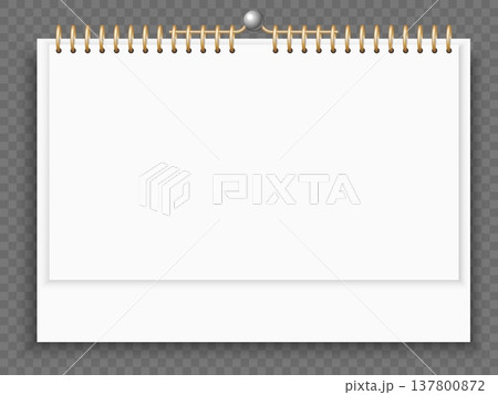 Realistic calendar mockup with spiral binding for tear off pages on transparent background. Organizer empty sheets. Notepaper with ring binder. Pinned notepad. Vector office stationery Realistic calendar mockup with spiral binding for tear off pages on transparent background. Organizer empty sheets. Notepaper with ring binder. Pinned notepad. Vector office stationery 137800872
