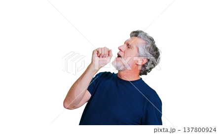 Older man gesturing to sing in slow motion against transparent background Older man gesturing to sing in slow motion against transparent background 137800924