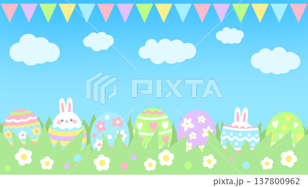 イースターエッグを背景にしたイースターのイラスト イースターエッグを背景にしたイースターのイラスト 137800962