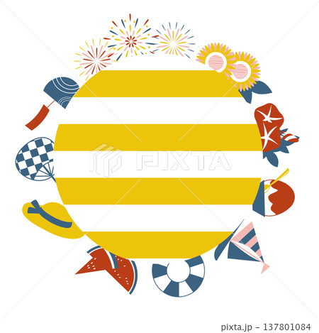 夏のモチーフを使ったフレームイラスト素材 137801084