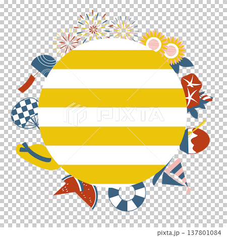 夏のモチーフを使ったフレームイラスト素材 137801084