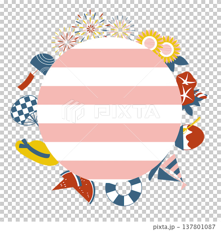 使用夏季圖案的邊框插圖素材 137801087