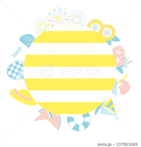 夏のモチーフを使ったフレームイラスト素材 137801089