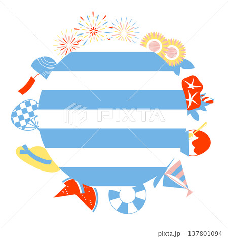 夏のモチーフを使ったフレームイラスト素材 137801094