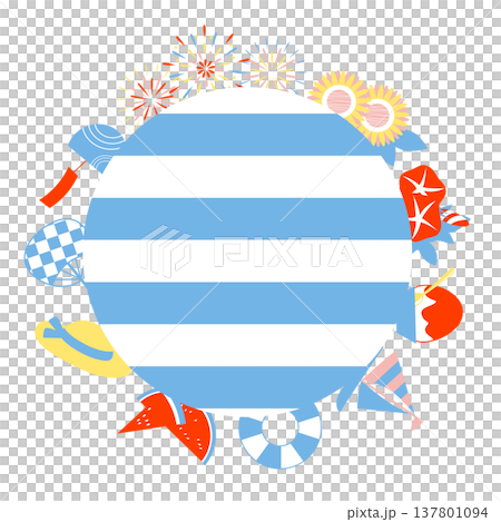 夏のモチーフを使ったフレームイラスト素材 137801094