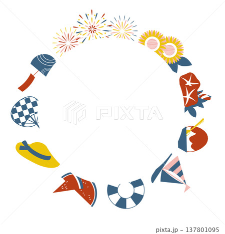 夏のモチーフを使ったフレームイラスト素材 137801095
