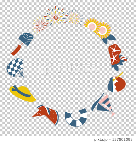 夏のモチーフを使ったフレームイラスト素材 137801095