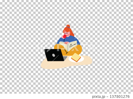 在宅ワークで働く女性のイラスト 137801276