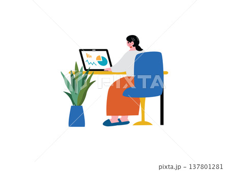 リモートで働く女性のイラスト 137801281