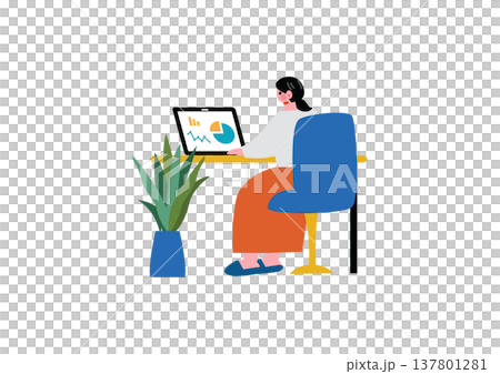 リモートで働く女性のイラスト 137801281