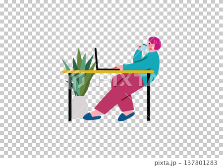 自宅で働く女性のイラスト 自宅で働く女性のイラスト 137801283