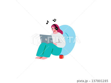 リモートで働く女性のイラスト 137801285
