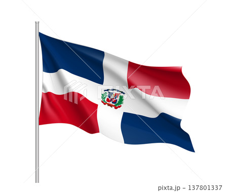 Waving flag of Dominican. Illustration of North America country flag on flagpole. 3d vector icon isolated on white background Waving flag of Dominican. Illustration of North America country flag on flagpole. 3d vector icon isolated on white background 137801337