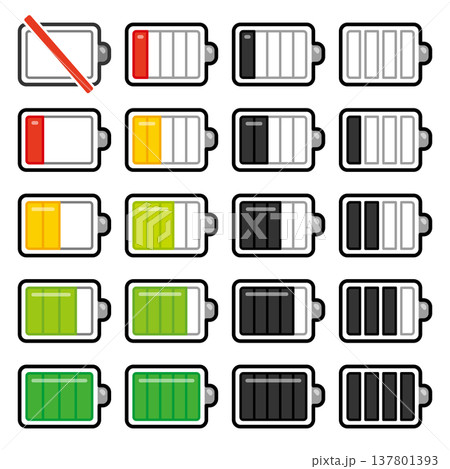 バッテリーの充電残量アイコンイラストセット バッテリーの充電残量アイコンイラストセット 137801393