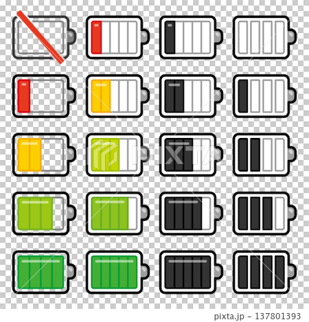バッテリーの充電残量アイコンイラストセット バッテリーの充電残量アイコンイラストセット 137801393