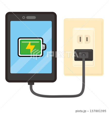 充電されるタブレットとコンセントのイラスト 137801395