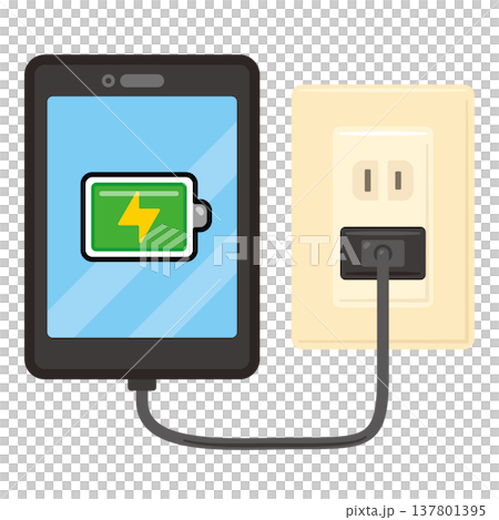 充電されるタブレットとコンセントのイラスト 137801395
