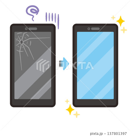 画面が割れたスマートフォンと綺麗なスマートフォンイラストセット 137801397