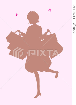 買い物袋をたくさん持った女性 春 シルエット 買い物袋をたくさん持った女性 春 シルエット 137801479