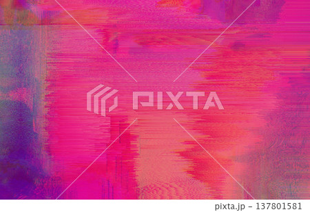 Abstract purple, orange, pink background with interlaced digital Distorted Motion glitch effect. 137801581