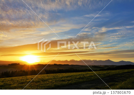 北海道　秋の夜明けと美瑛の風景 137801670