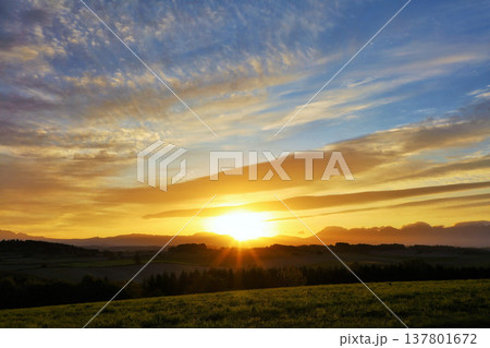 北海道　秋の夜明けと美瑛の風景 137801672