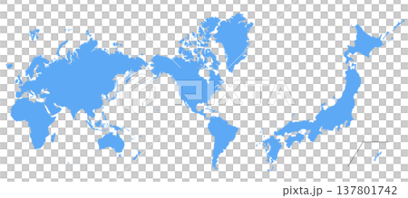 日本和世界地圖的藍色剪影插圖。 137801742