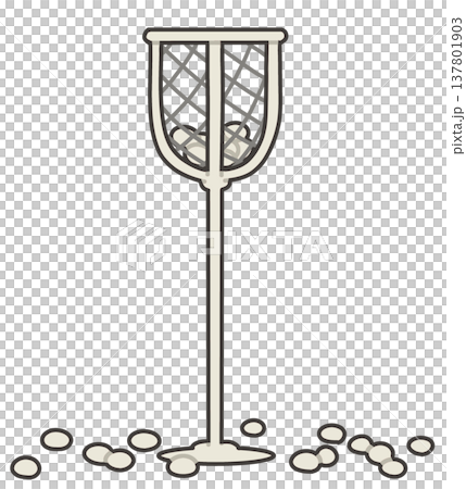 白い球入れのかごと落ちたボール　体育の玉入れイラスト 137801903