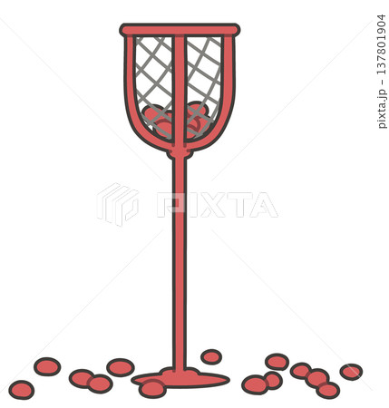 赤い球入れのかごと落ちたボール　運動会の玉入れ素材 137801904