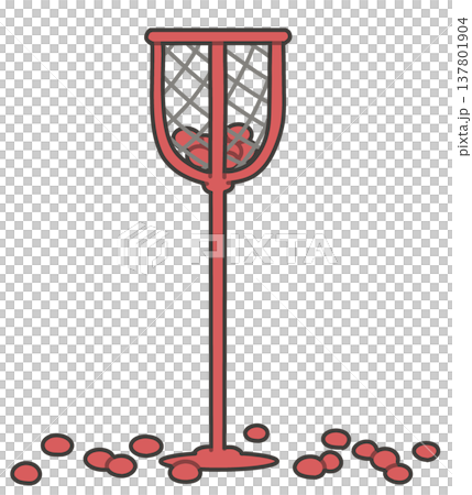 赤い球入れのかごと落ちたボール　運動会の玉入れ素材 137801904