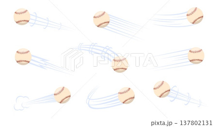 Flying baseball with airflow marks. Championship shot and pass. Movement trajectory. Track effect. Speed motion flow. Athletic match. Orb hit. Flight stream trail. Jet traces vector set Flying baseball with airflow marks. Championship shot and pass. Movement trajectory. Track effect. Speed motion flow. Athletic match. Orb hit. Flight stream trail. Jet traces vector set 137802131