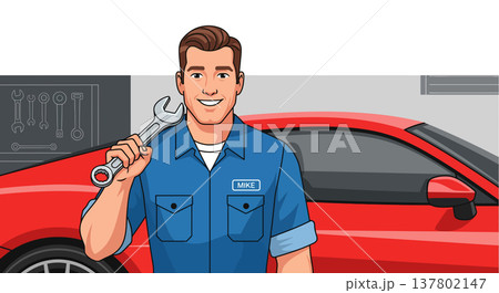 Auto Mechanic Smiling in Workshop Auto Mechanic Smiling in Workshop 137802147
