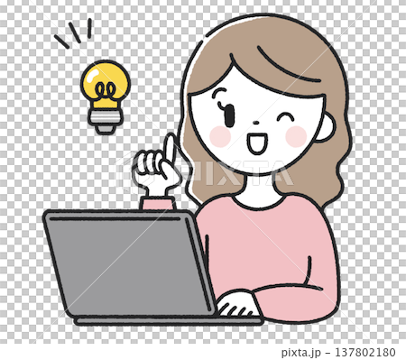 一位女士坐在電腦前，突然有了個主意。 137802180