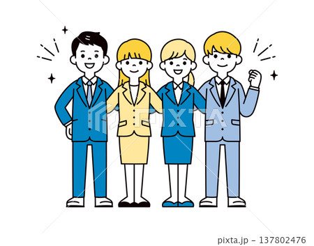 チームワークで頑張る、同僚・新社会人・ビジネスパーソンのシンプルな全身ベクターイラスト素材 チームワークで頑張る、同僚・新社会人・ビジネスパーソンのシンプルな全身ベクターイラスト素材 137802476