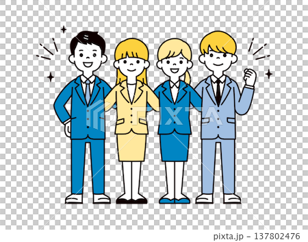 チームワークで頑張る、同僚・新社会人・ビジネスパーソンのシンプルな全身ベクターイラスト素材 チームワークで頑張る、同僚・新社会人・ビジネスパーソンのシンプルな全身ベクターイラスト素材 137802476